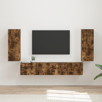 TV Wall Cabinet Set 4 pcs Smoked Oak Engineered Wood