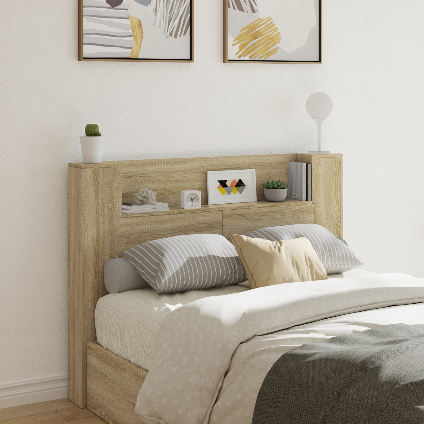 Headboard Cabinet with LED Sonoma 140 x 16.5 x 103.5 cm