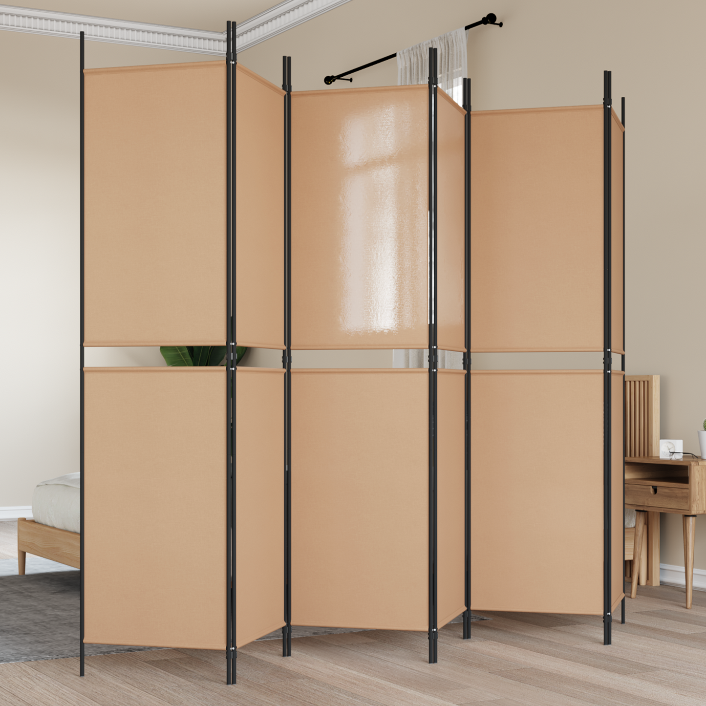 6-Panel Room Divider Beige 300 x 200 cm Fabric