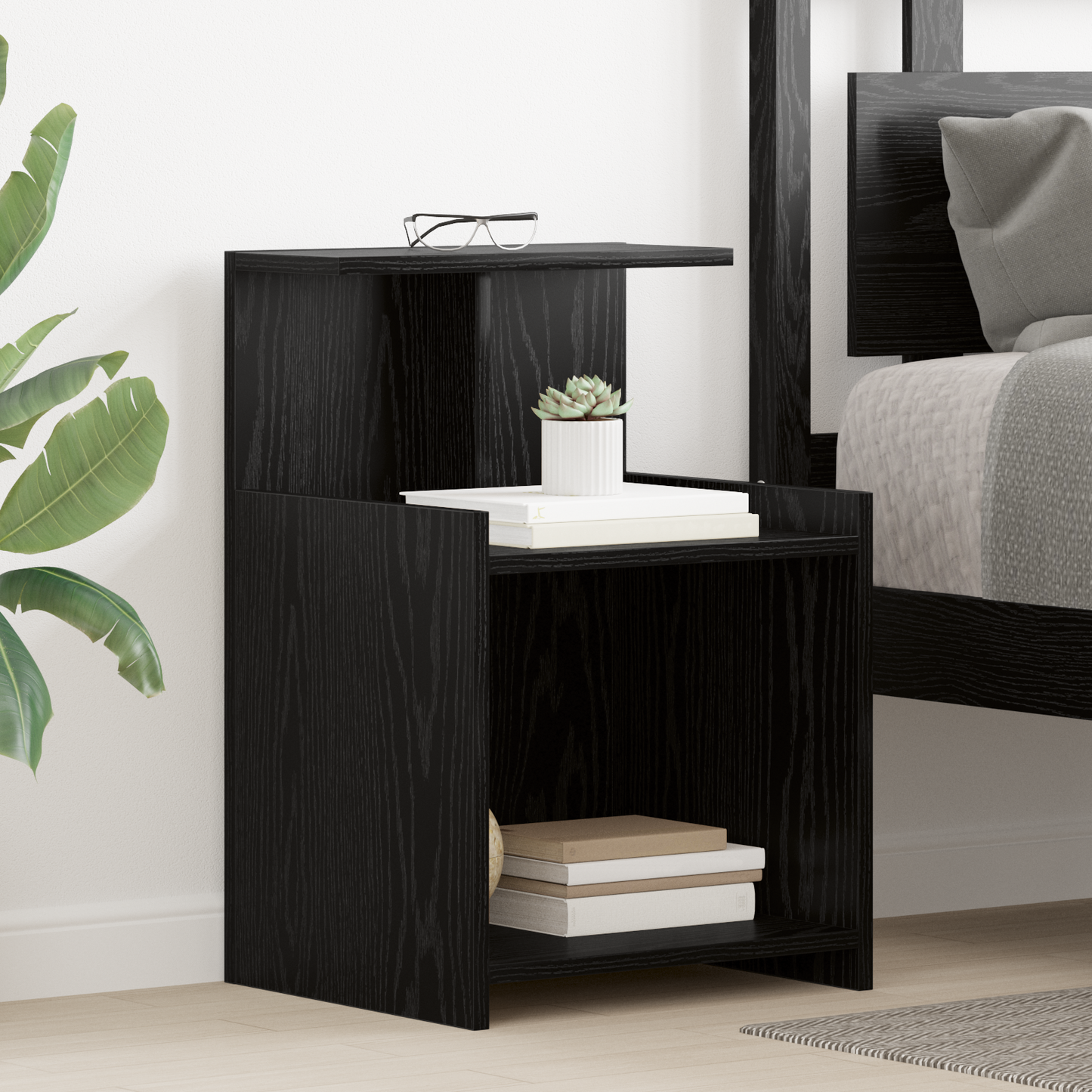 Bedside Cabinet Black Oak 40 x 35 x 60 cm Engineered Wood