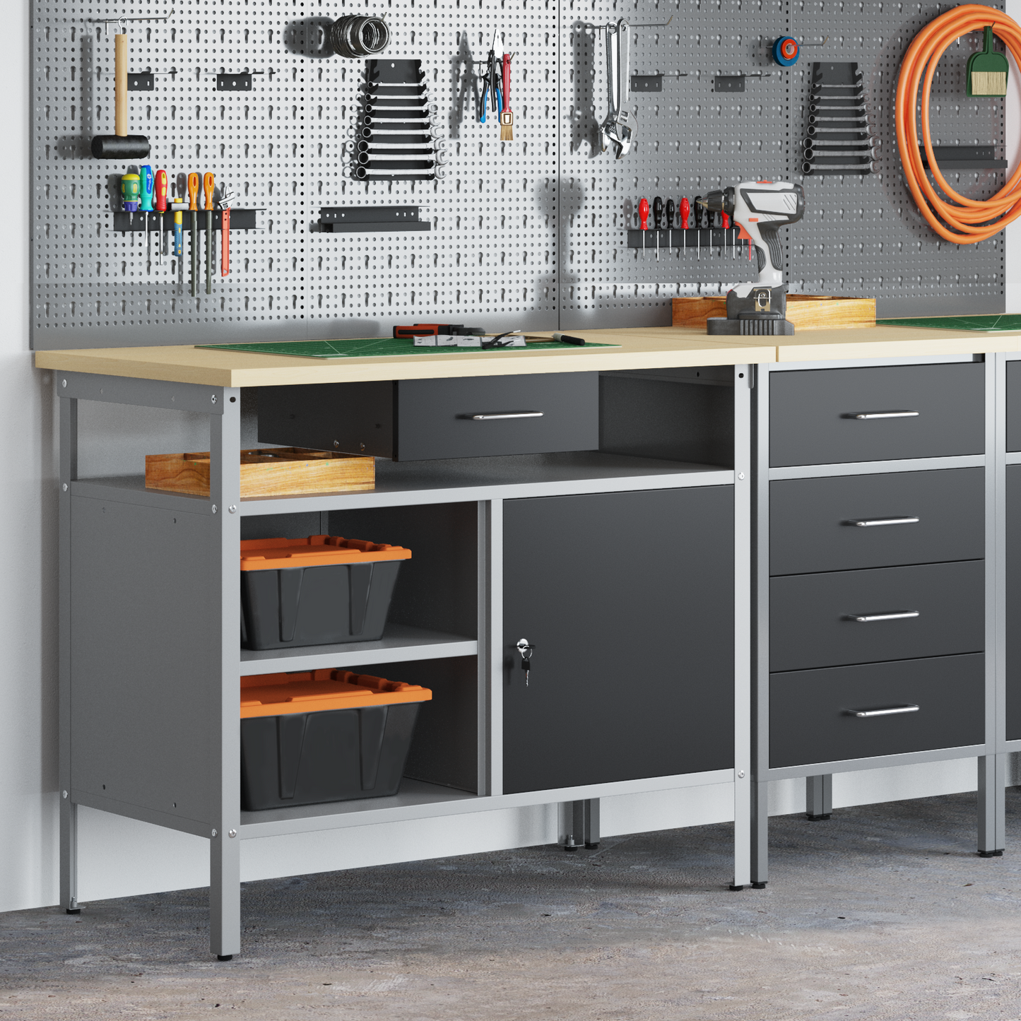 Work Bench with Drawer Black and Grey 100 x 55 x 85 cm