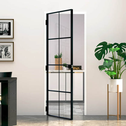 Interior Door Black 76x201,5 cm Tempered Glass&Aluminium Slim