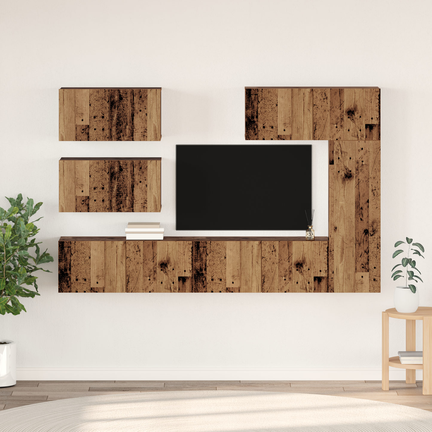 TV Cabinet Set Wall-mounted 6 pcs Old Wood Engineered Wood