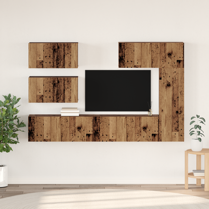 TV Cabinet Set Wall-mounted 6 pcs Old Wood Engineered Wood