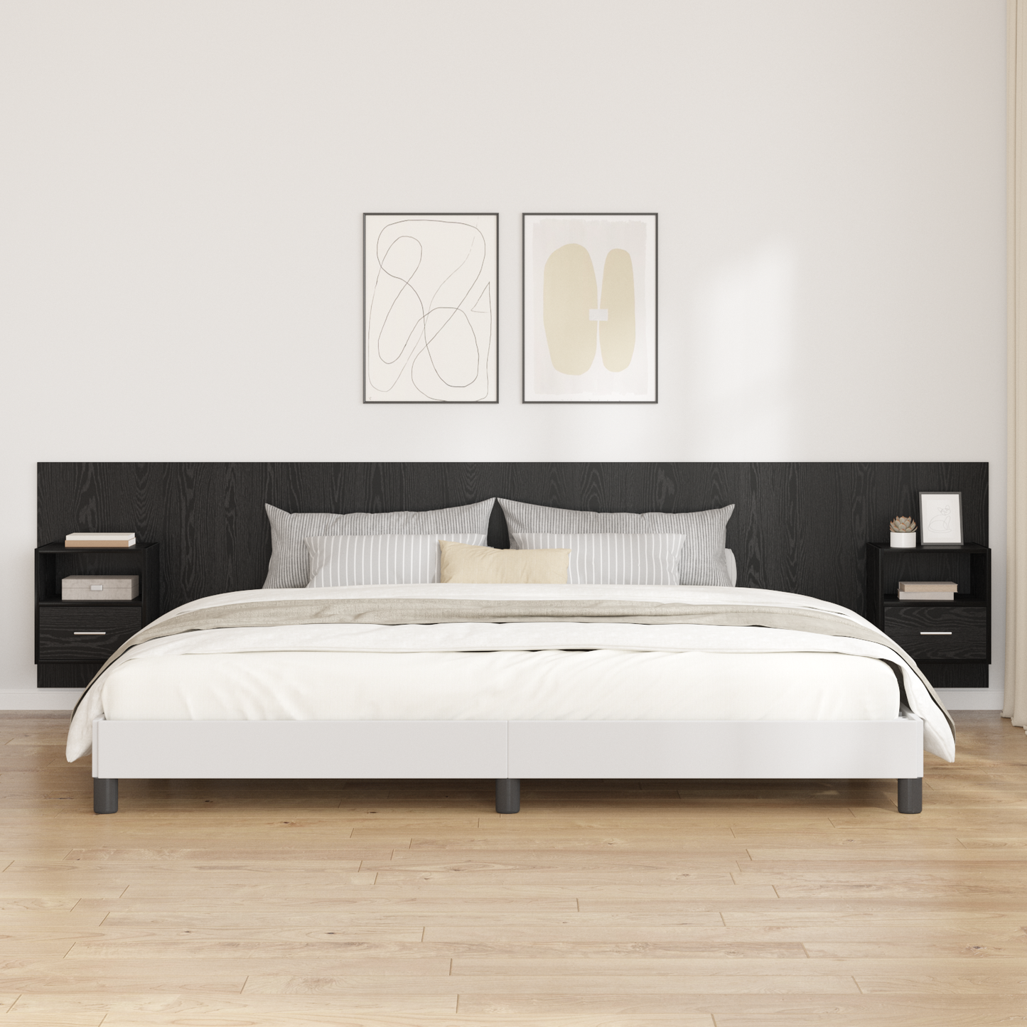 Headboard with Cabinet 3 pcs Black Oak Engineered Wood