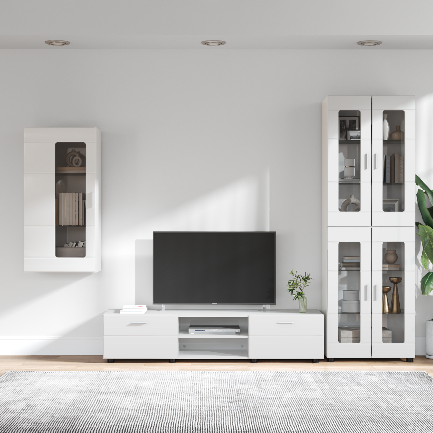 TV Cabinet Set FLORIN 3 pcs High Gloss White Engineered Wood