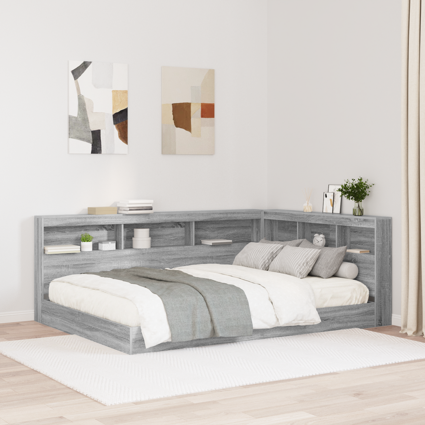 Storage Headboard with Shelf Grey Sonoma 150 cm Engineered Wood