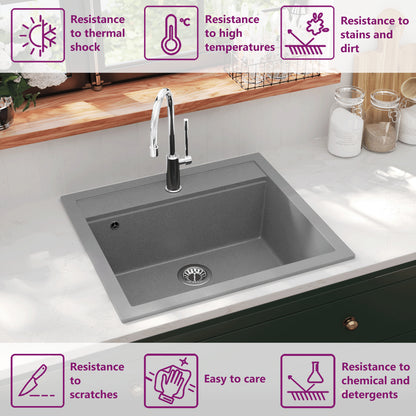 Granite Kitchen Sink Single Basin Grey