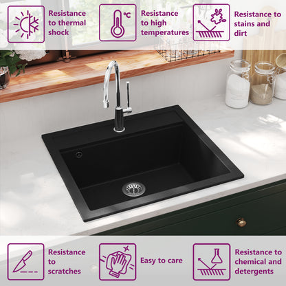 Granite Kitchen Sink Single Basin Black