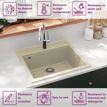 144862 vidaXL Granite Kitchen Sink Single Basin Beige