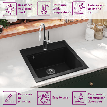 Granite Kitchen Sink Single Basin Black