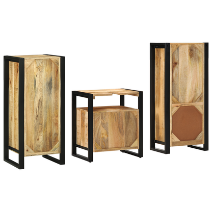Bathroom Furniture Set 3 pcs Brown and Black Solid Mango Wood