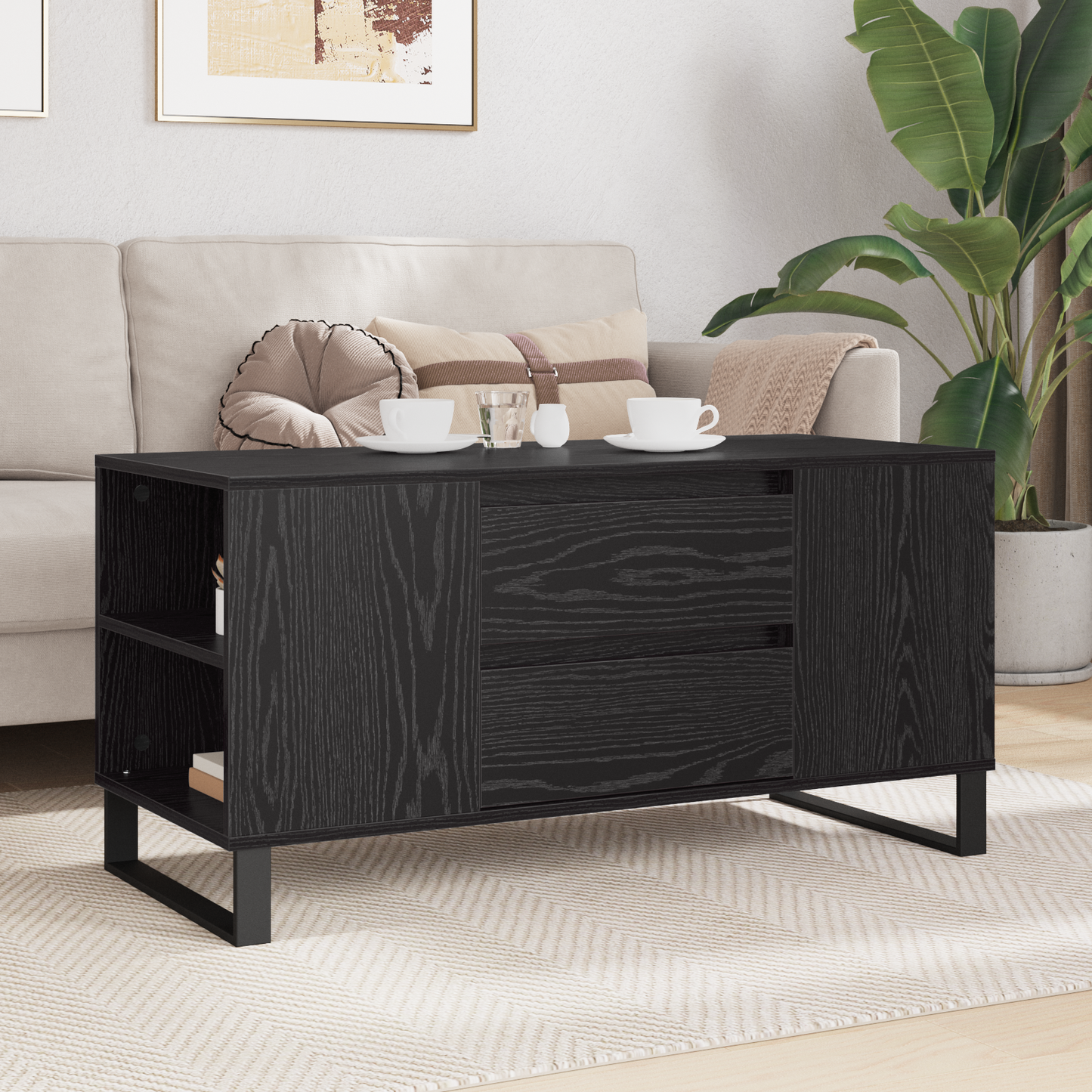 Coffee Table Black Oak 102 x 44.5 x 50 cm Engineered Wood