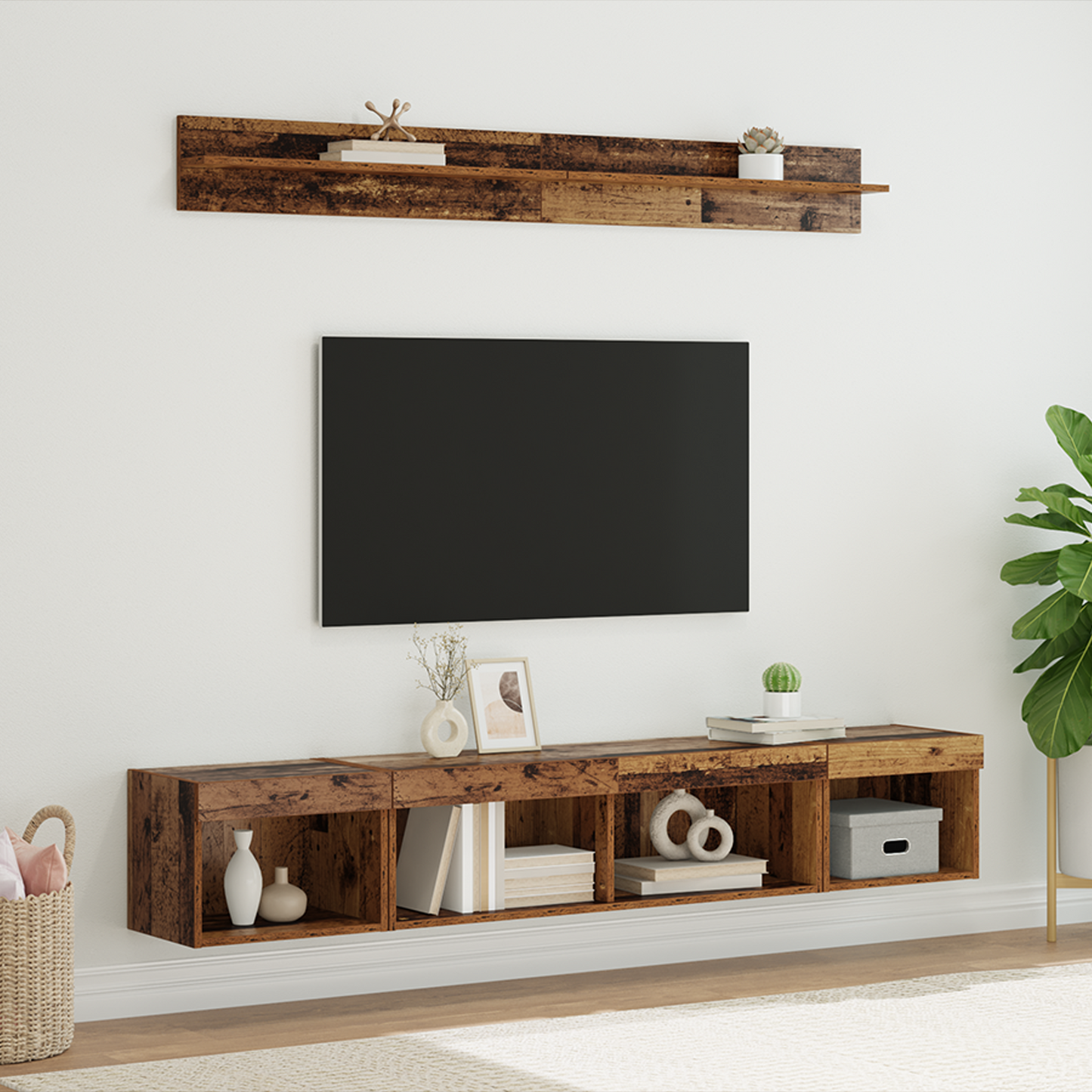 TV Wall Cabinet Set with LED 5 pcs Old Wood Engineered Wood