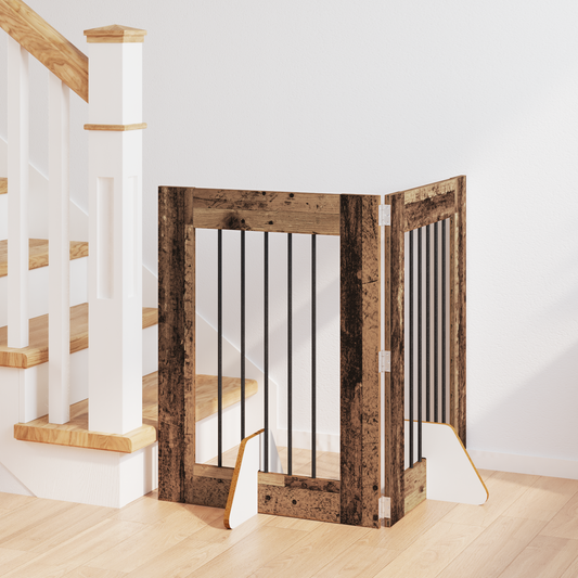 Foldable Dog Gate with Stands 2 pcs Old Wood 120.5 cm