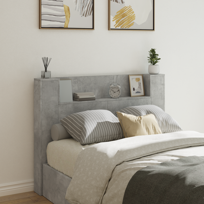 Storage Headboard with LED Concrete Grey Engineered Wood