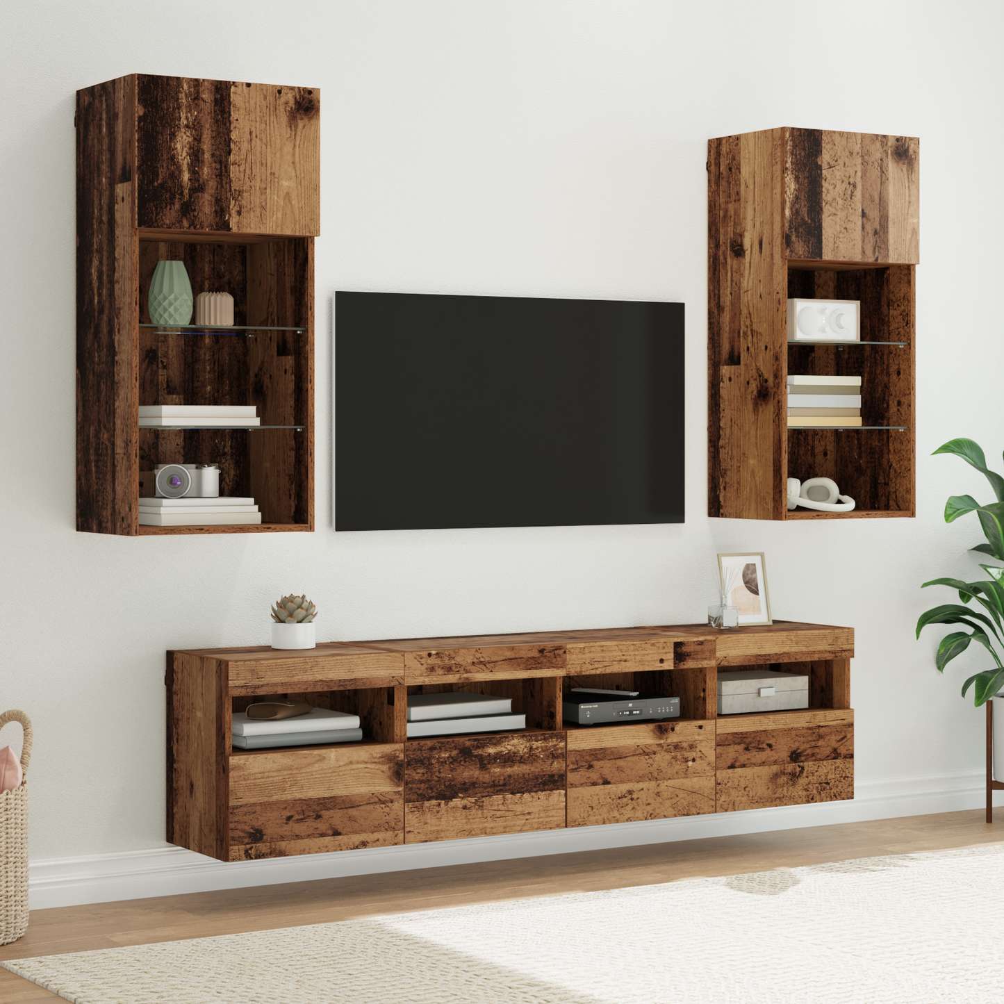 TV Wall Units with LED Old Wood Engineered Wood