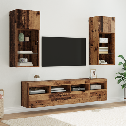 TV Wall Units with LED Old Wood Engineered Wood