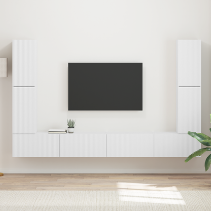 TV Cabinet Set 8 pcs White Engineered Wood