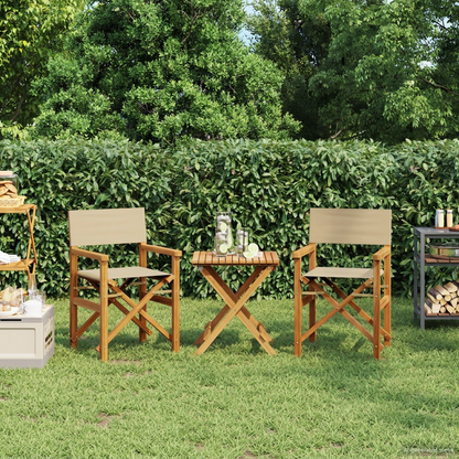 Director Chair Brown and Beige Solid Teak Wood