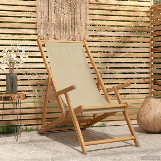 Beach Chair Beige Solid Teak Wood