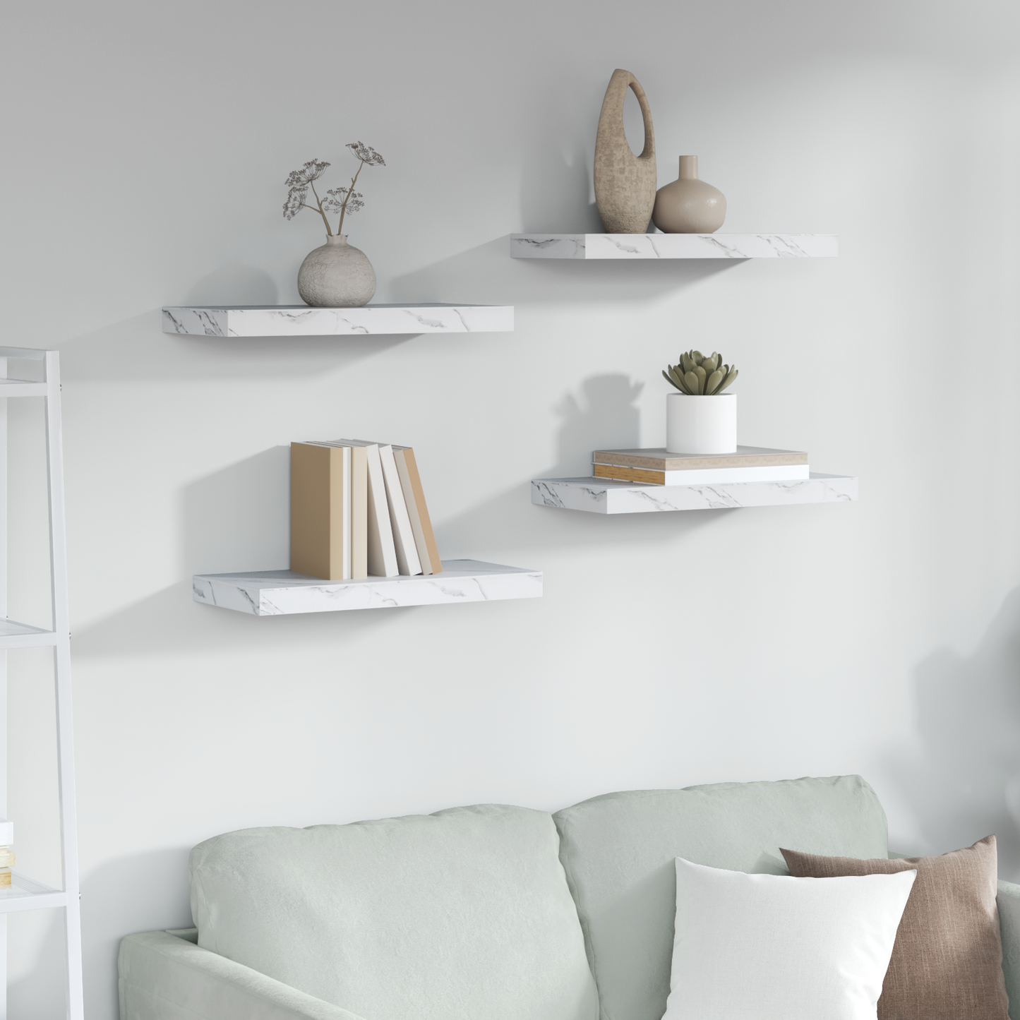 Wall Shelf 4 pcs White Marble 50 x 23.5 x 4 cm Engineered Wood