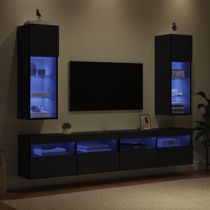 Wall-mounted TV Cabinets 2 pcs Black Oak 30.5 x 30 x 90 cm
