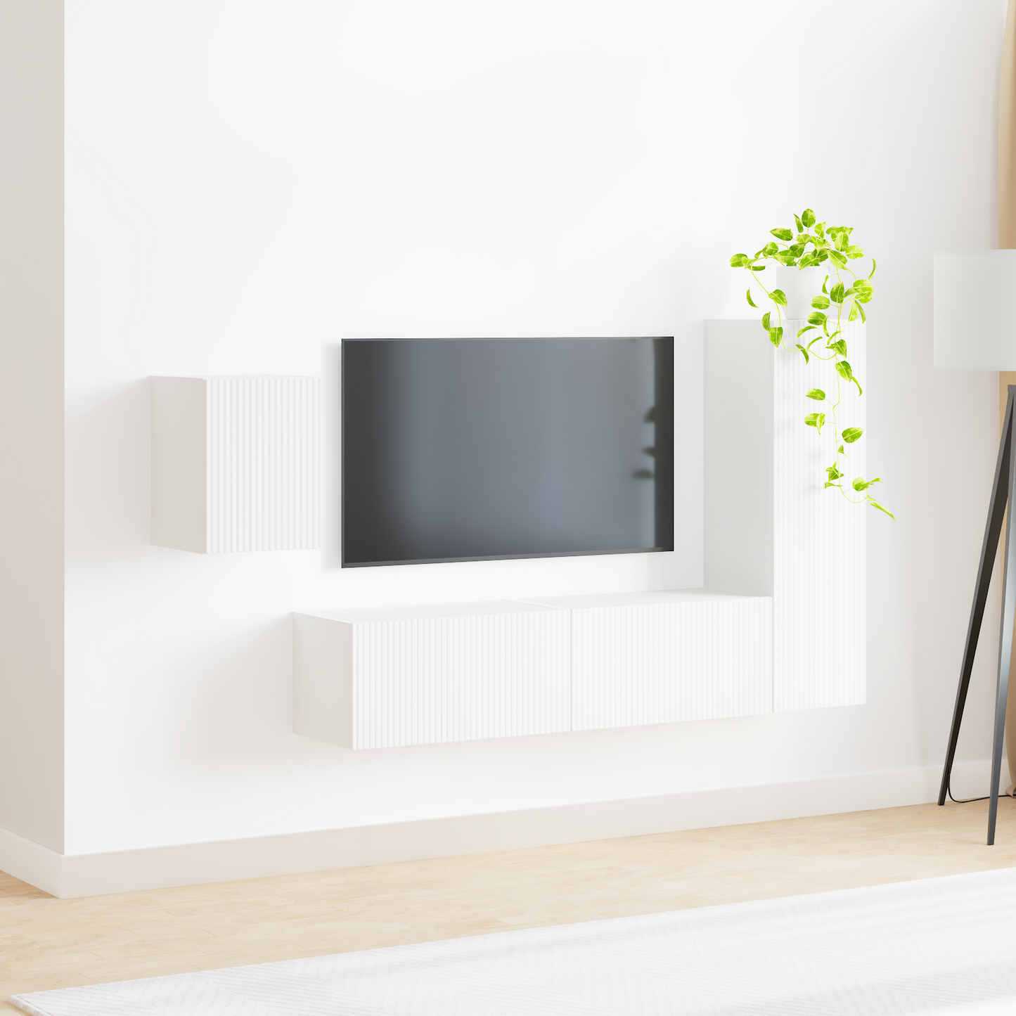 TV Cabinet Set Wall-mounted 4 pcs White Engineered Wood