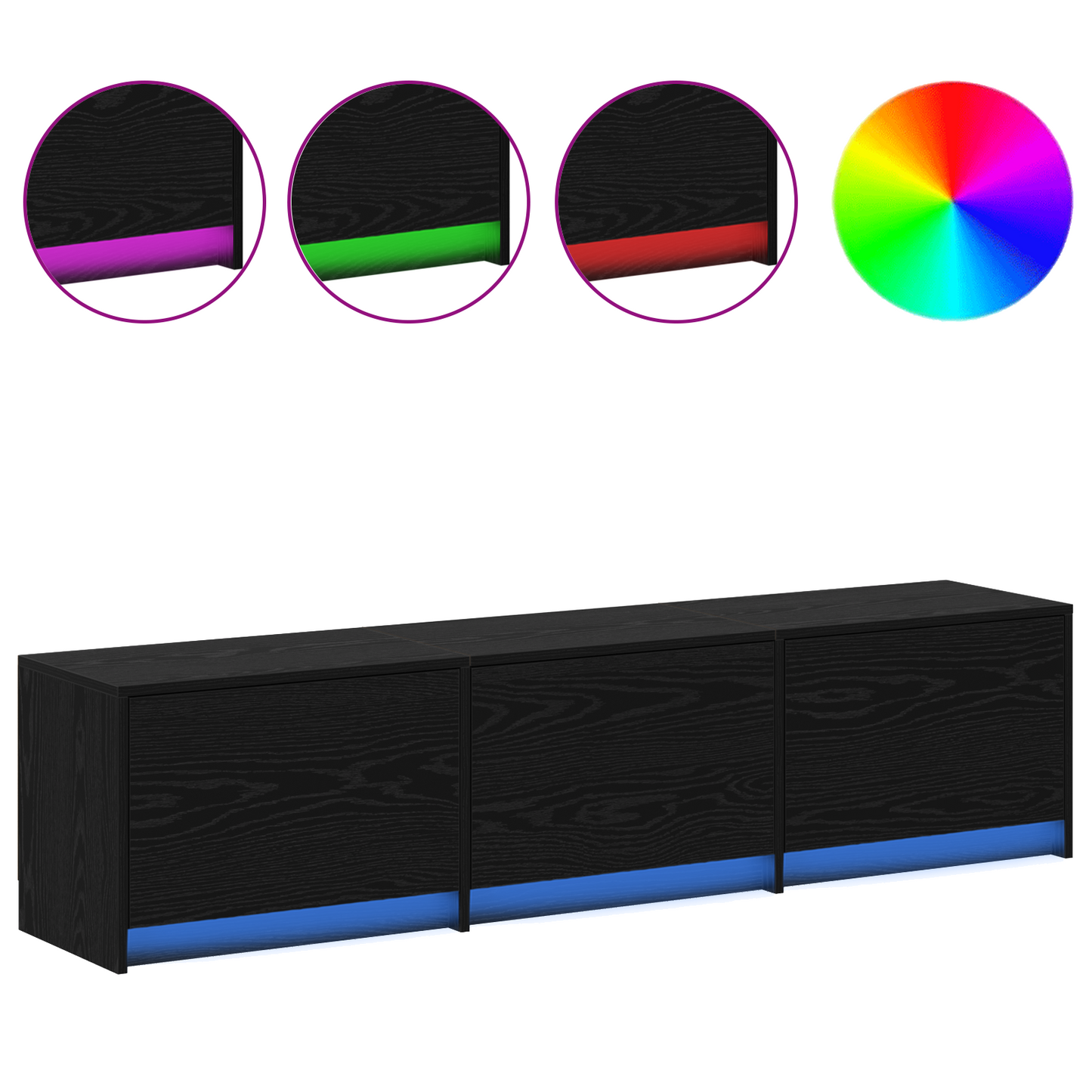 TV Cabinet with LED Black Oak 165 x 34 x 40 cm Engineered Wood