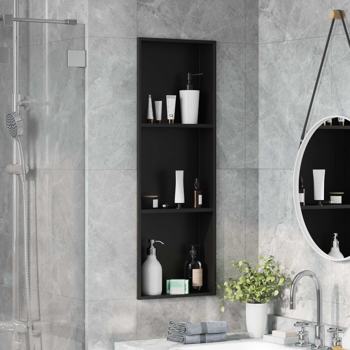 Shower Niche Black 92 x 32 x 10 cm Stainless Steel