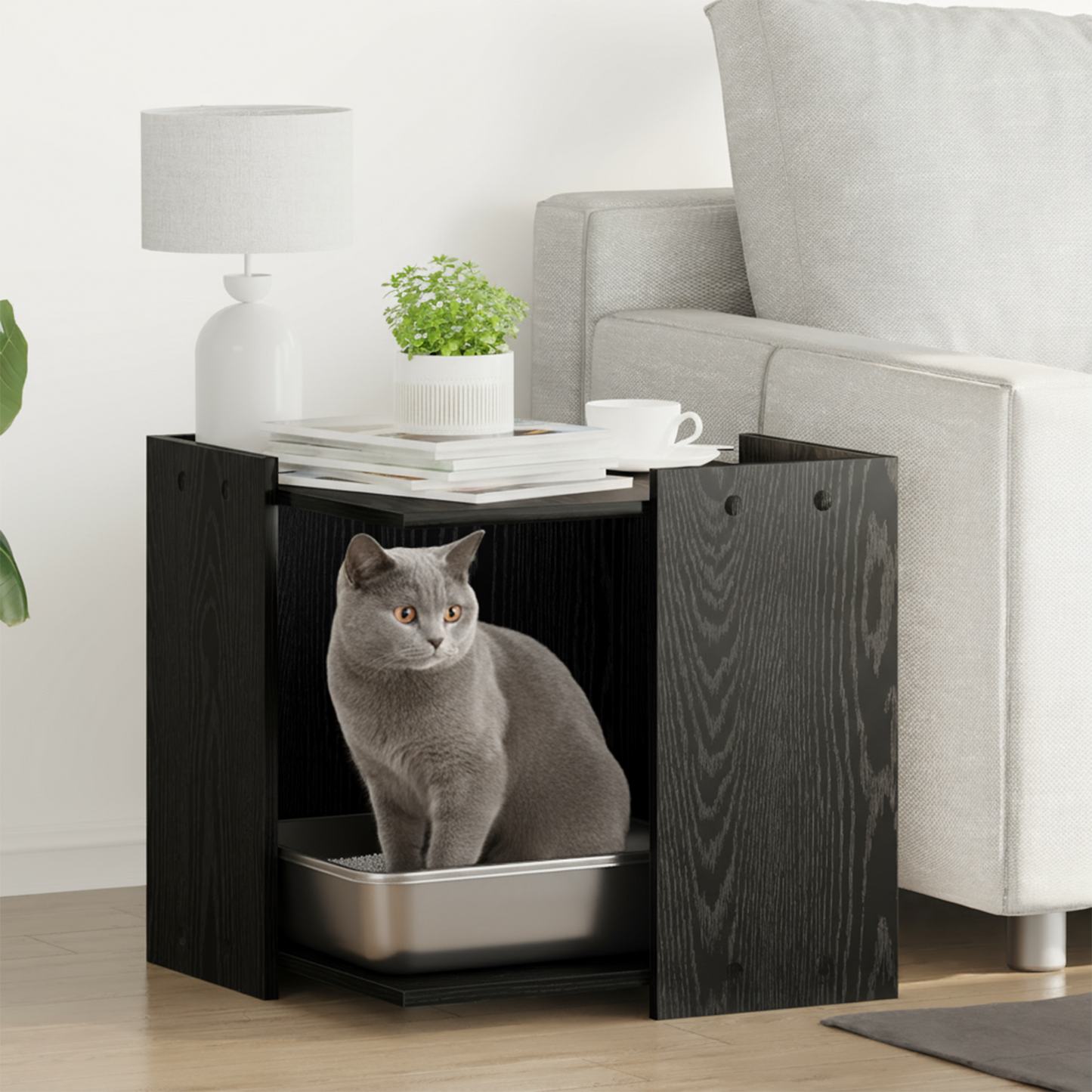Cat Litter Box Enclosure Black oak 53 x 53 x 51 cm