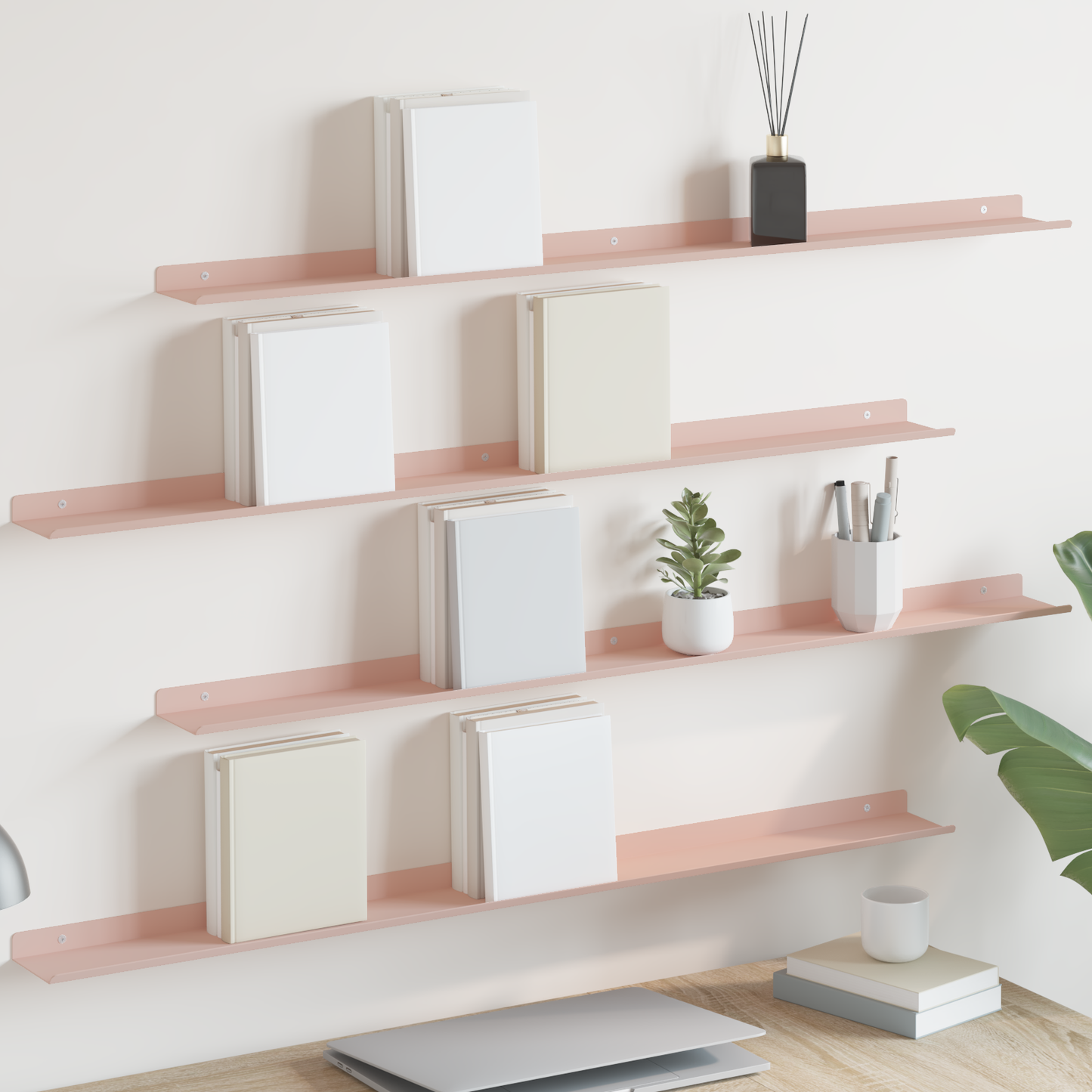 Floating Shelf Wall-mounted 4 pcs Pink 100 x 9 x 2.5 cm Steel