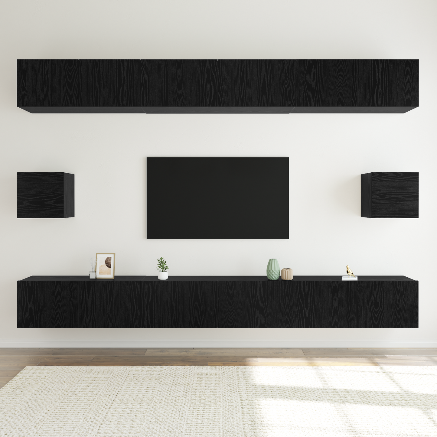 TV Cabinet Set Wall-mounted 8 pcs Black Oak Engineered Wood