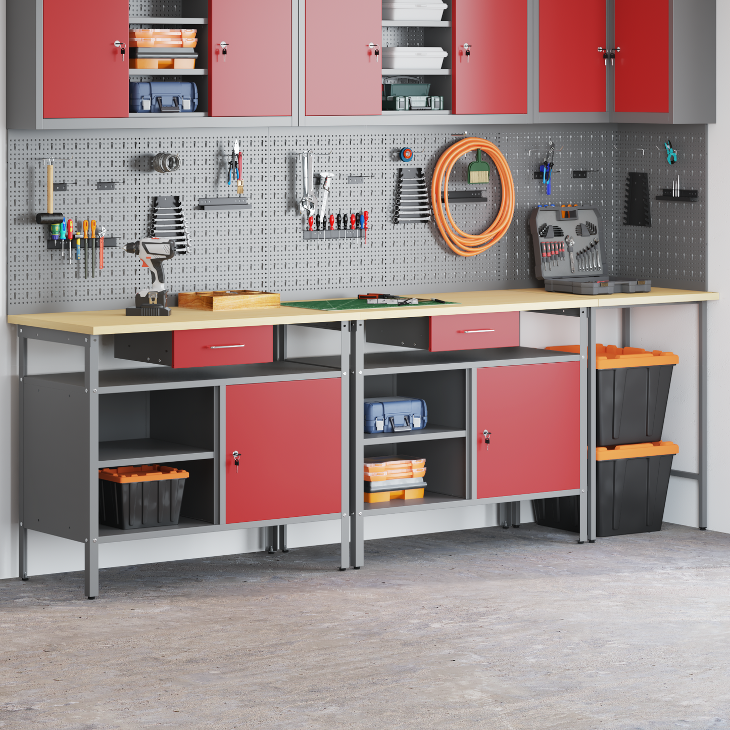 Work Bench Set 3 pcs Black and Grey Powder-Coated Steel