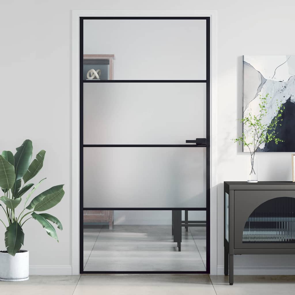 Interior Door Slim Black 102,5x201,5 cm Tempered Glass and Aluminium