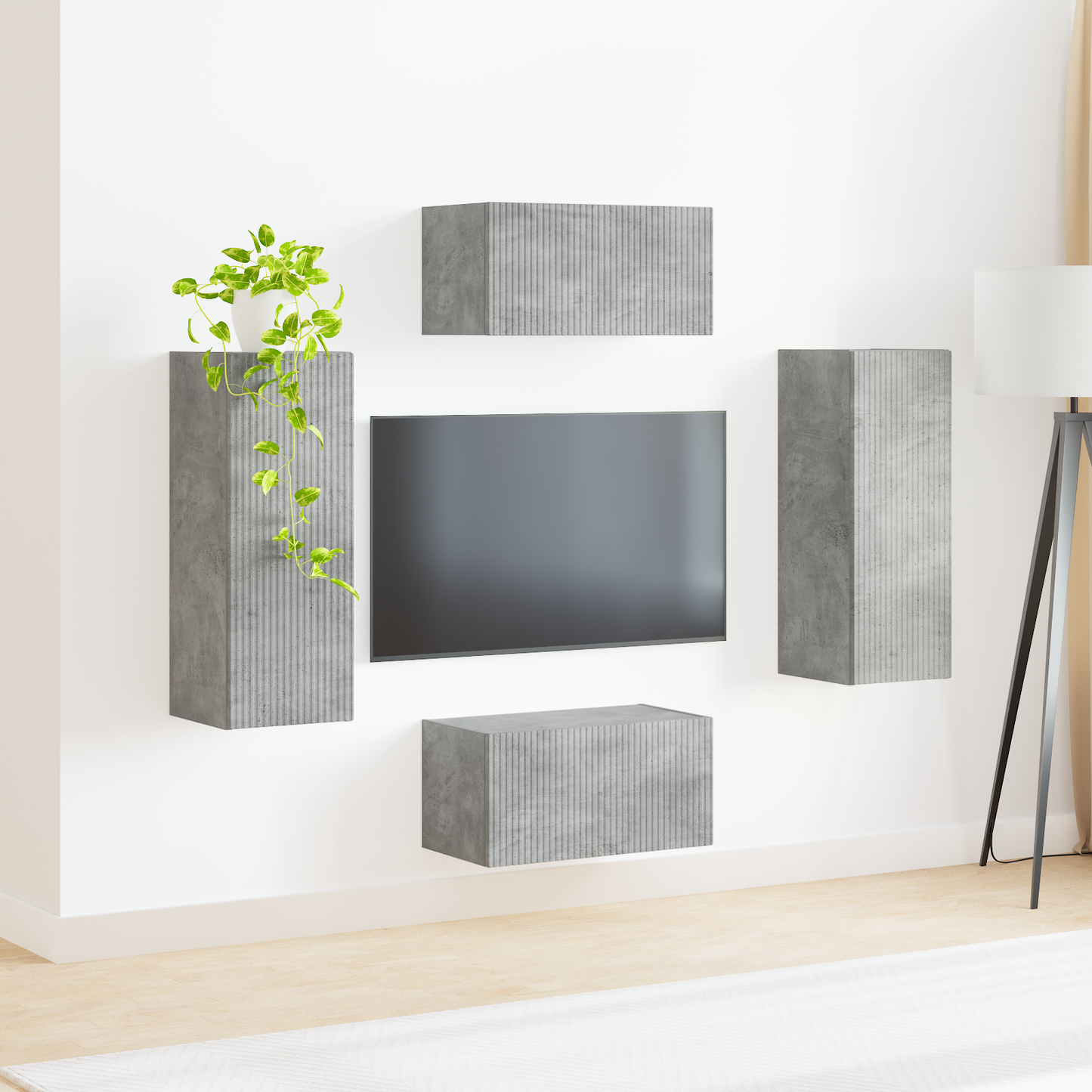 TV Cabinet Set Wall-mounted 2 pcs Concrete Grey Engineered Wood