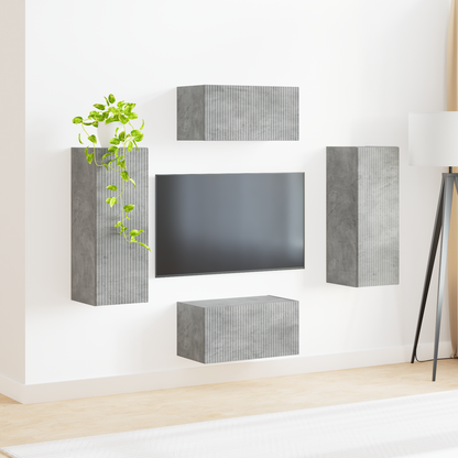 TV Cabinet Set Wall-mounted 2 pcs Concrete Grey Engineered Wood