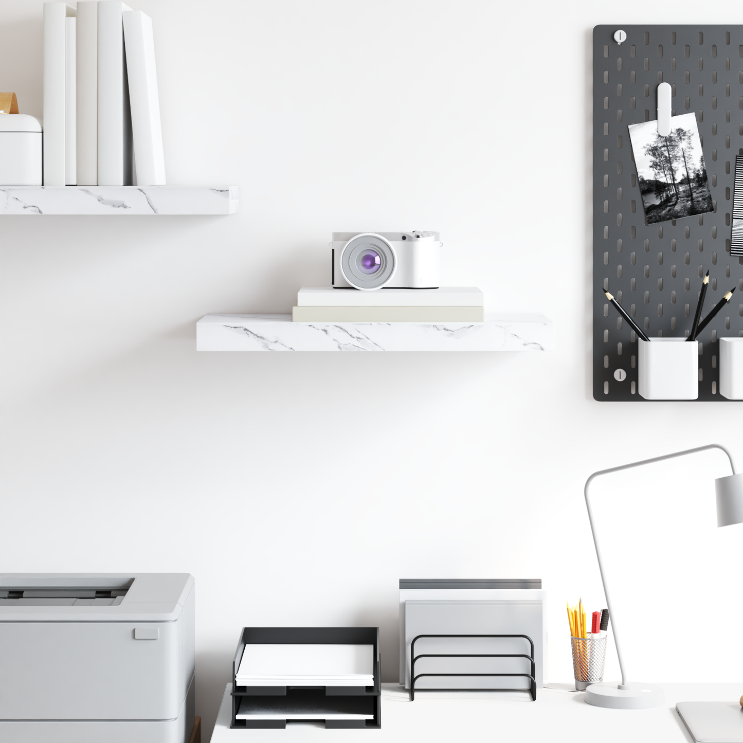 Wall Shelf White Marble 50 x 23 x 4 cm Engineered Wood