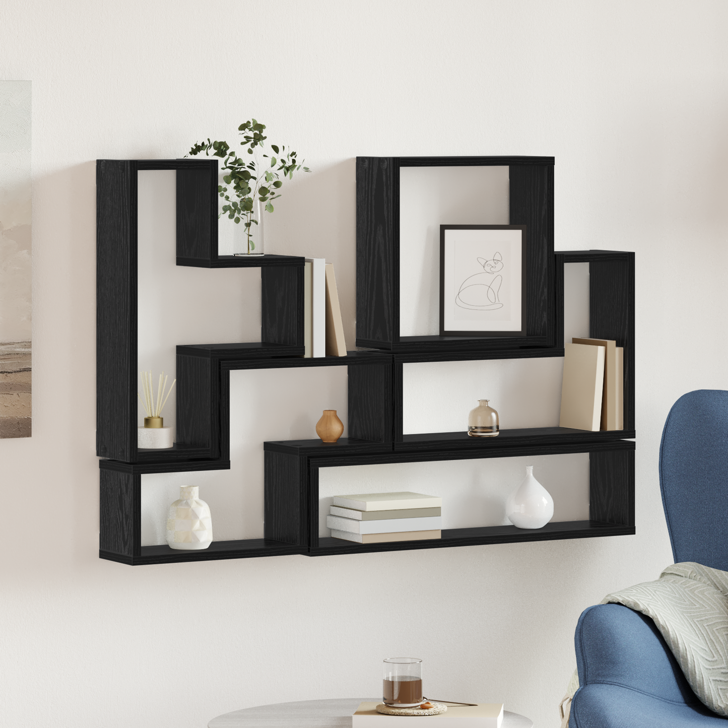 Wall Shelf Wall-Mounted Black Oak 96 x 12 x 64 cm