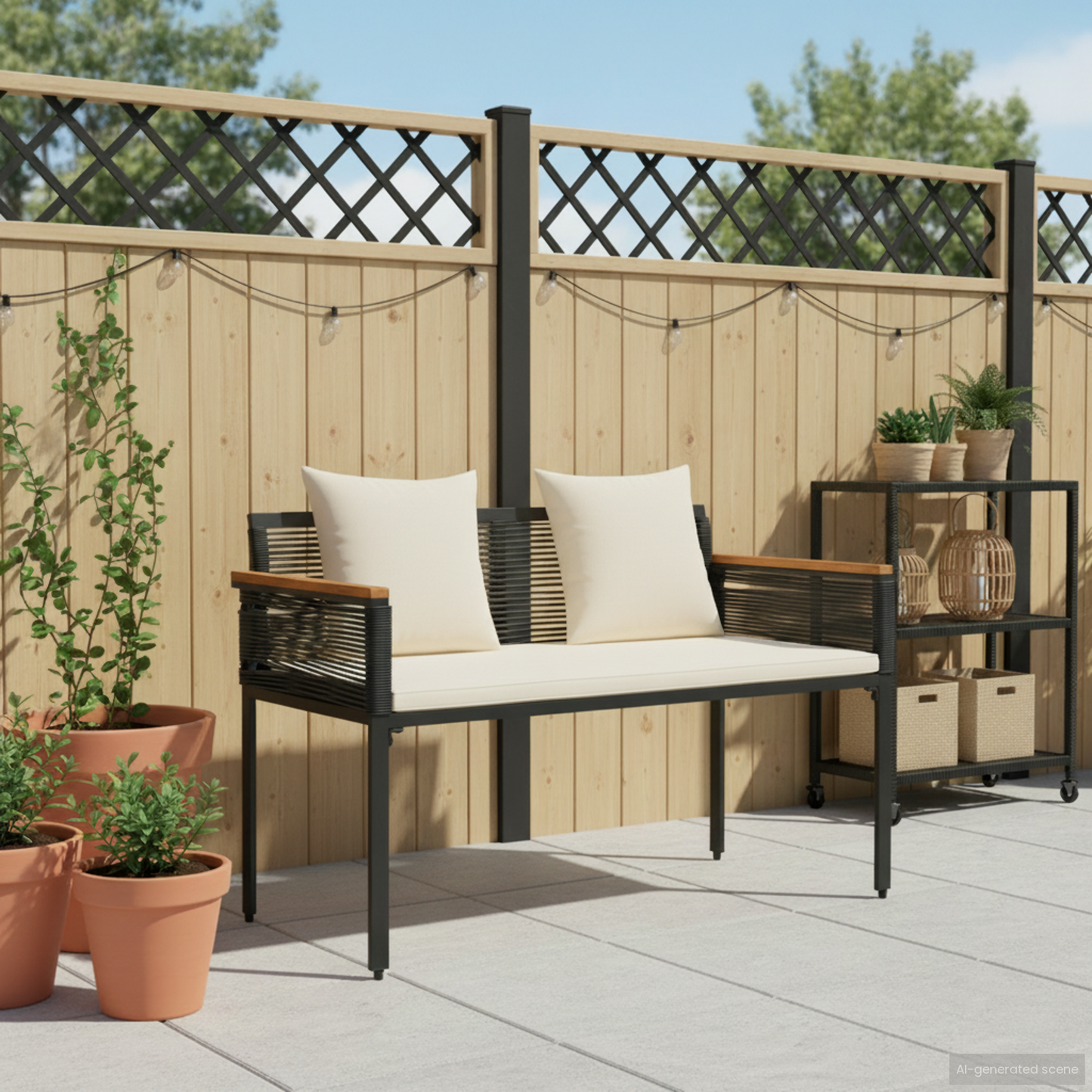 Outdoor Bench Black and Cream White 117 x 54 x 74.5 cm