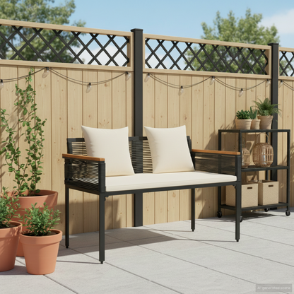 Outdoor Bench Black and Cream White 117 x 54 x 74.5 cm