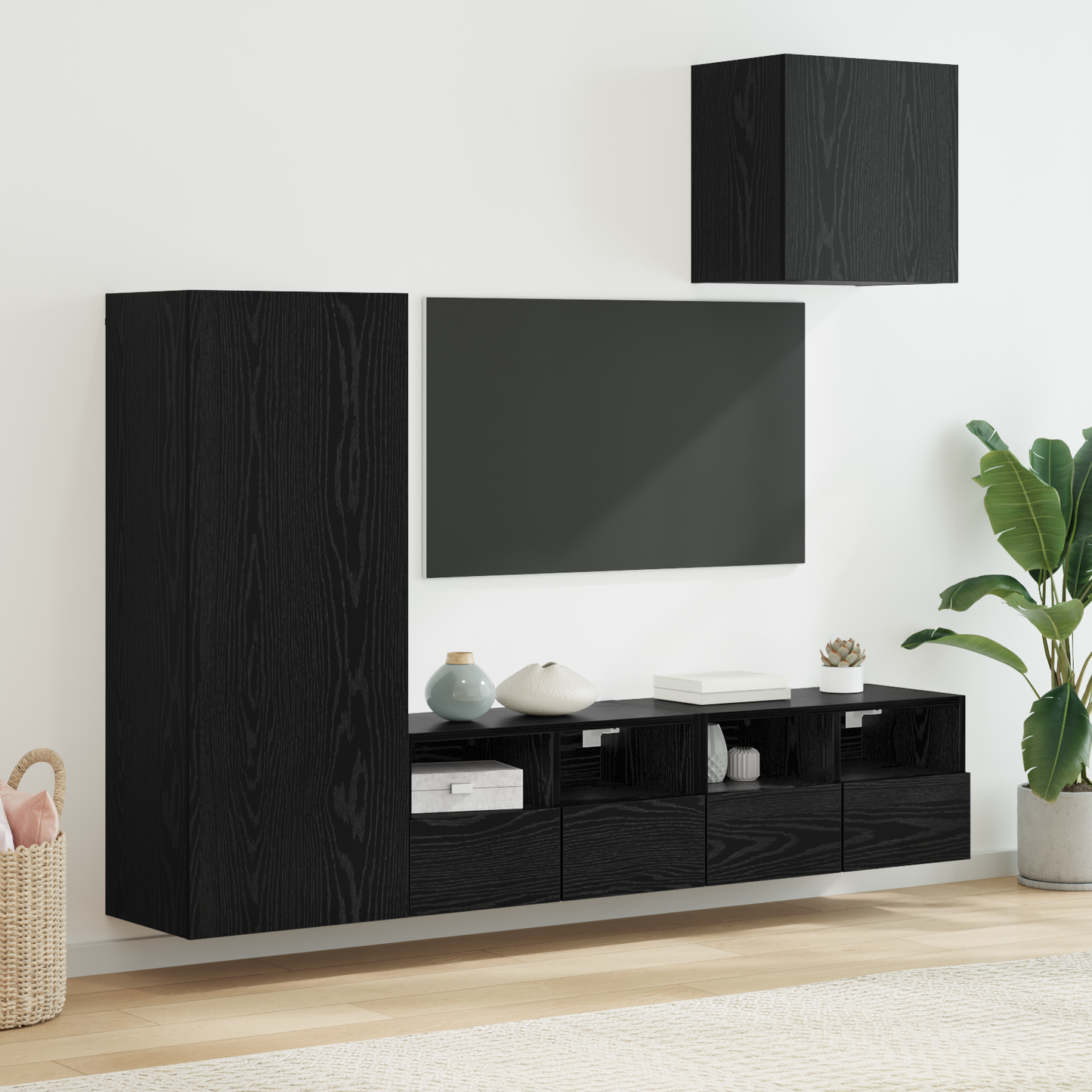 TV Wall Units 4 pcs Black Oak Engineered Wood