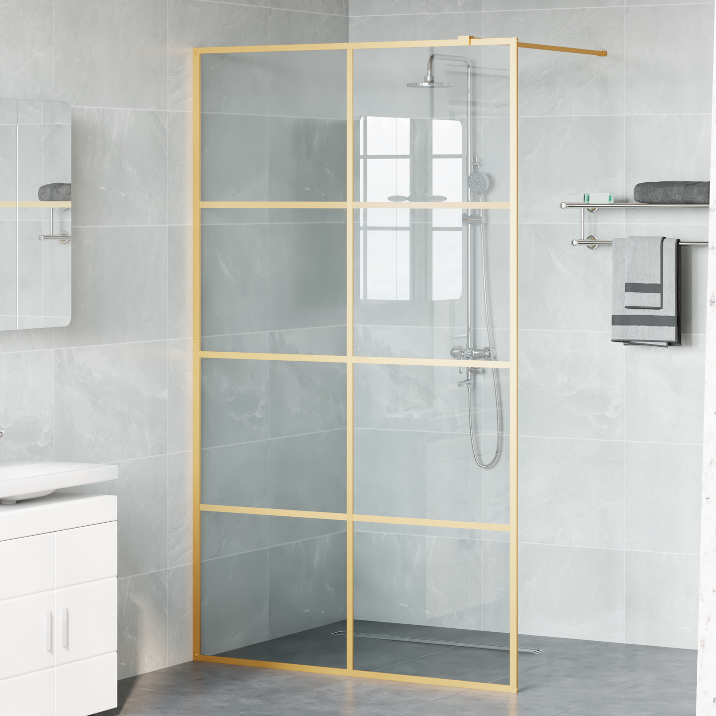 Walk-in Shower Wall Gold 115 x 195 cm Tempered Glass