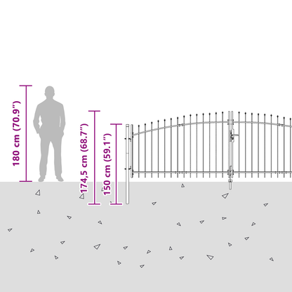 Double Gate with Lock Woerden Grey 400 x 174.5 cm Steel