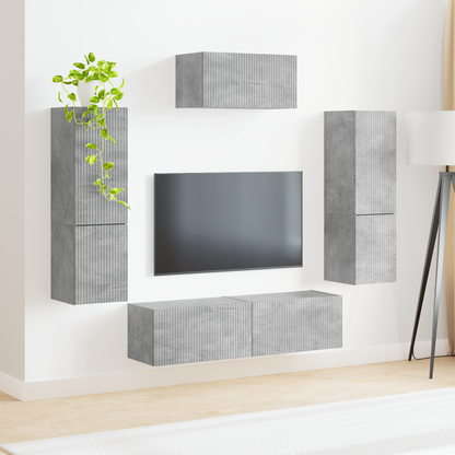 TV Cabinet Set Wall-mounted 4 pcs Concrete Grey Engineered Wood