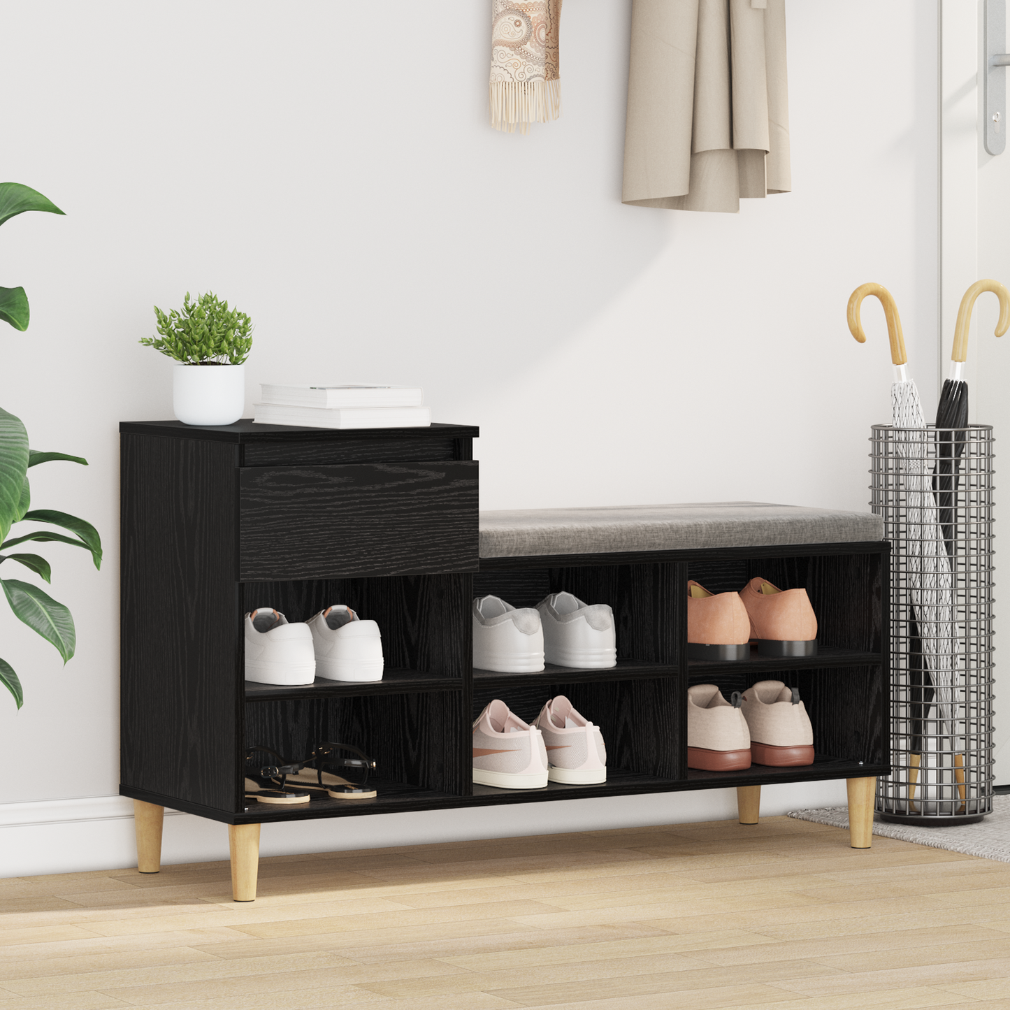 Shoe Cabinet Black Oak 102 x 36 x 60 cm Engineered Wood