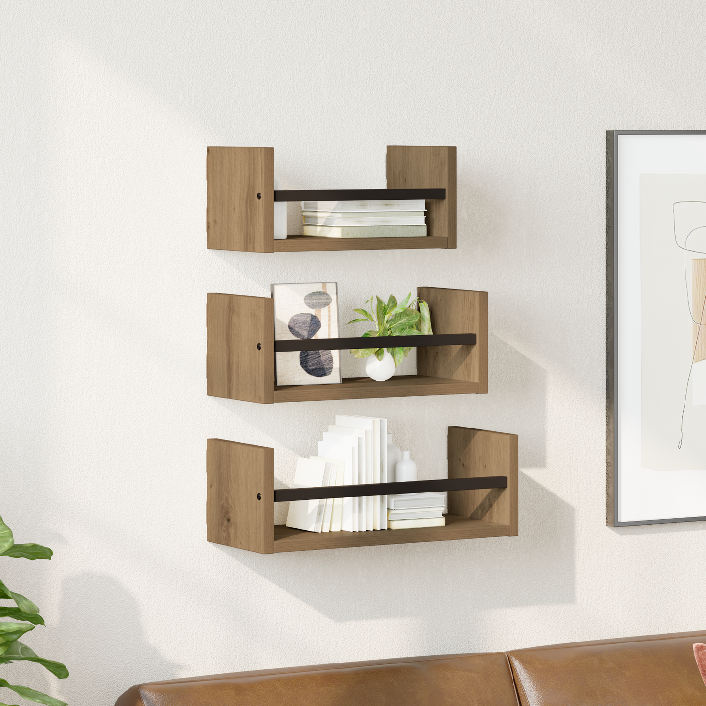 Wall Shelf Set with Shelf 3 pcs Artisan Oak 40 x 16 x 14 cm