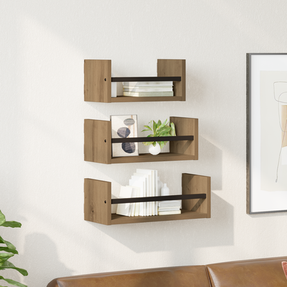 Wall Shelf Set with Shelf 3 pcs Artisan Oak 40 x 16 x 14 cm