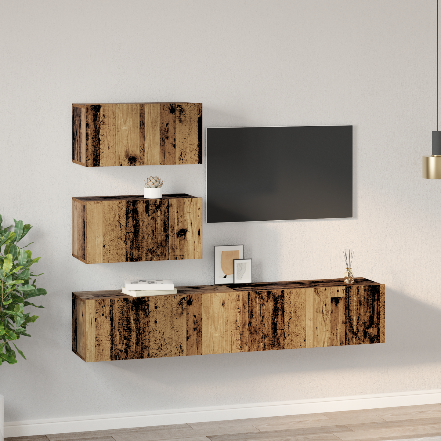 TV Cabinet Set Wall-mounted 4 pcs Old Wood Engineered Wood