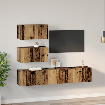 TV Cabinet Set Wall-mounted 4 pcs Old Wood Engineered Wood